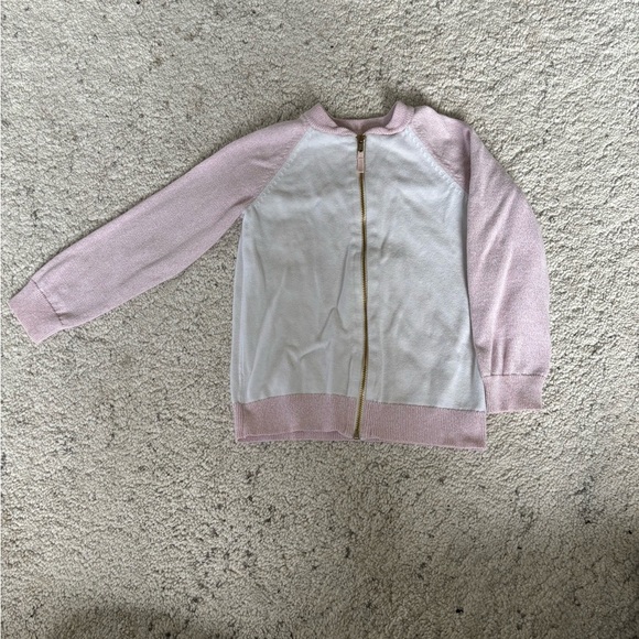 OshKosh B'gosh Pink and White Kids Zip Up Sweatshirt with Gold Zipper Size 5T - Picture 1 of 6
